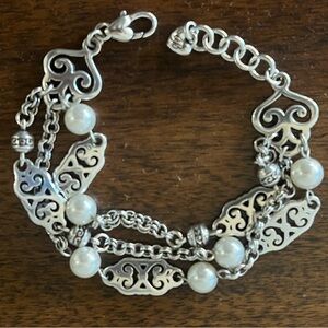 Brighton silver pearl multi strand bracelet